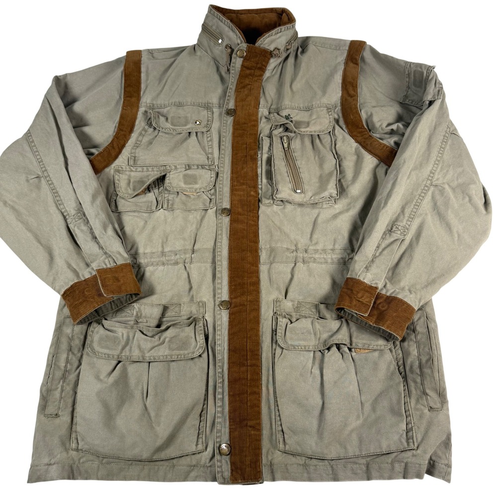 Fox Fire Utility Field Jacket Mens S Tan Corduroy Trim Multi Pocket Cotton‎ Hunt